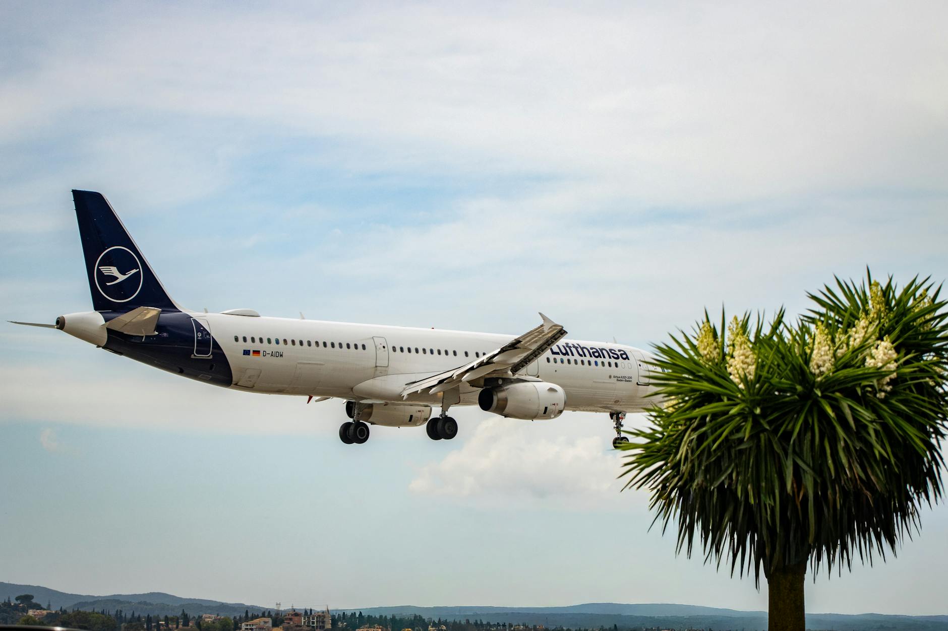Commercial airplane landing at airport representing international travel for trade missions
