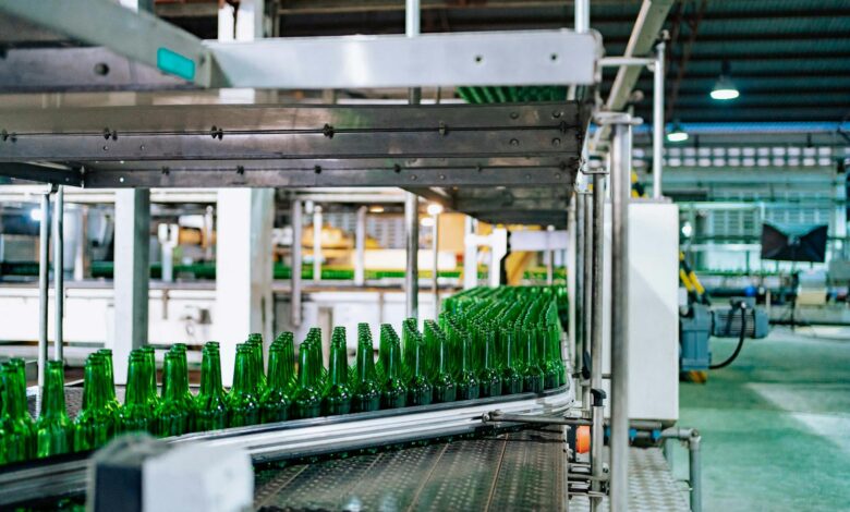 Modern manufacturing facility interior with industrial equipment and production lines