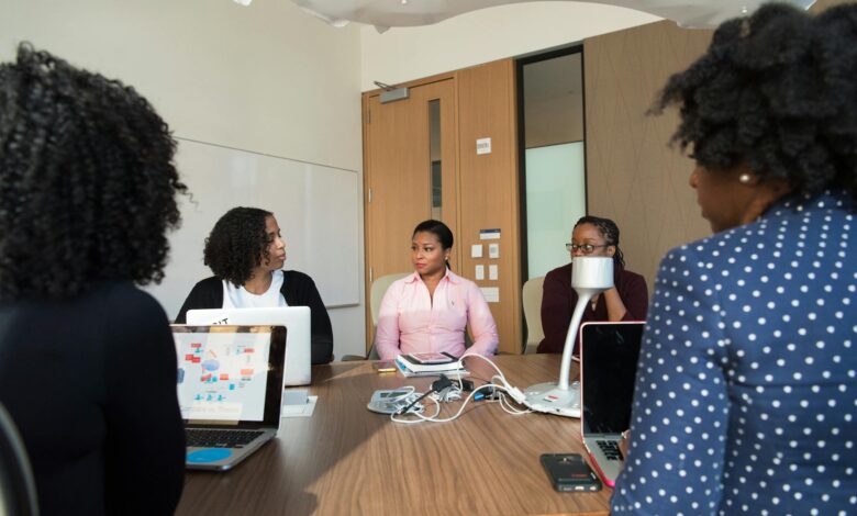 Business professionals meeting in modern office conference room