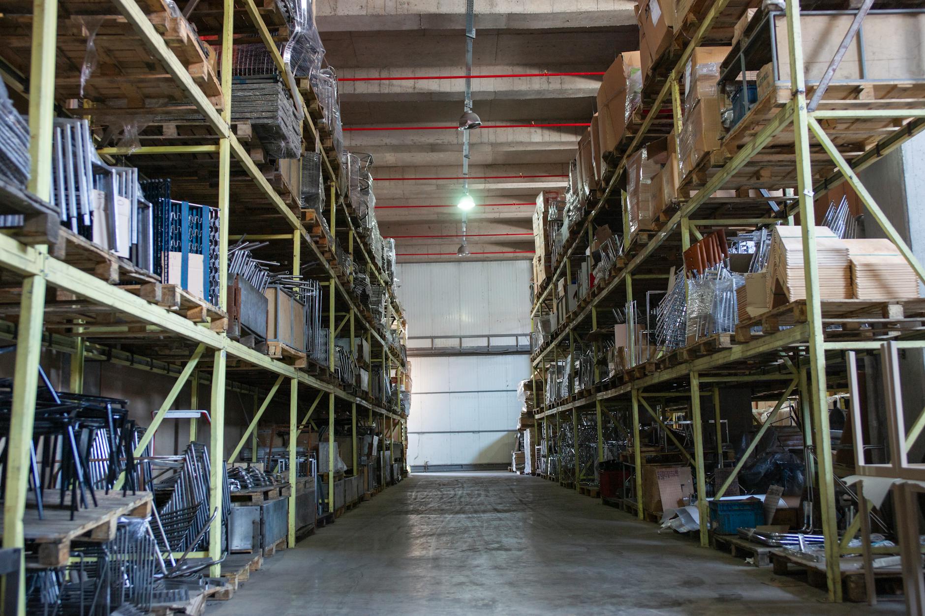 Modern climate-controlled warehouse interior with high ceilings and organized storage systems