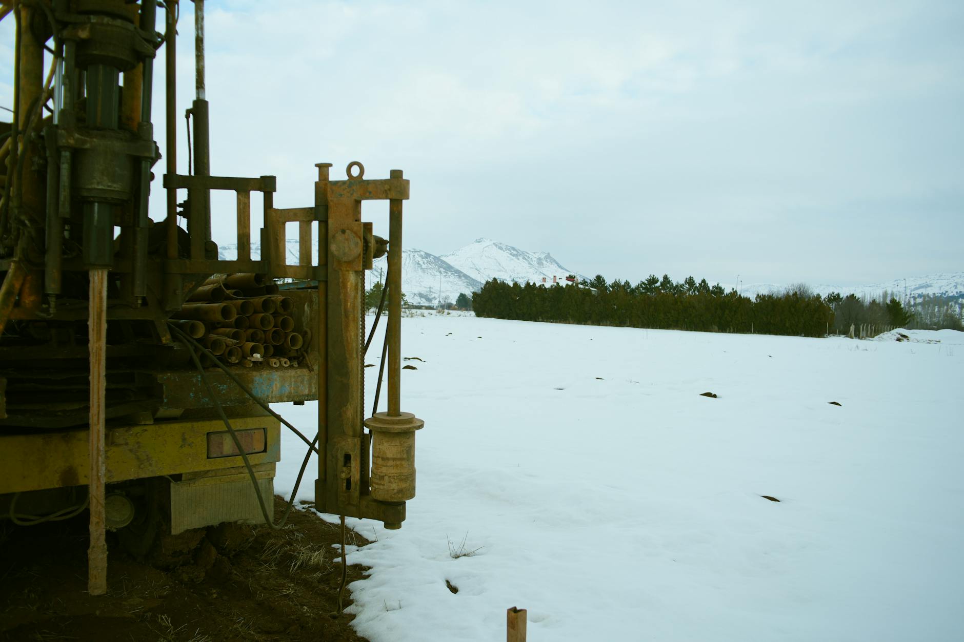Heavy industrial drilling equipment at construction site