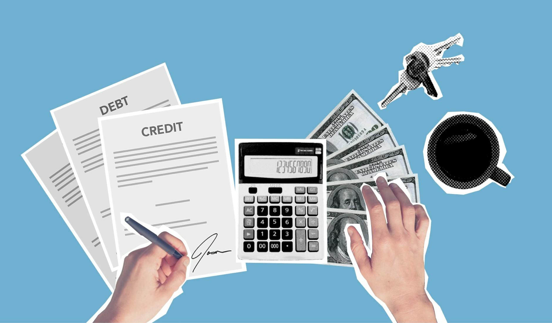 Calculator on mortgage application papers demonstrating loan calculations