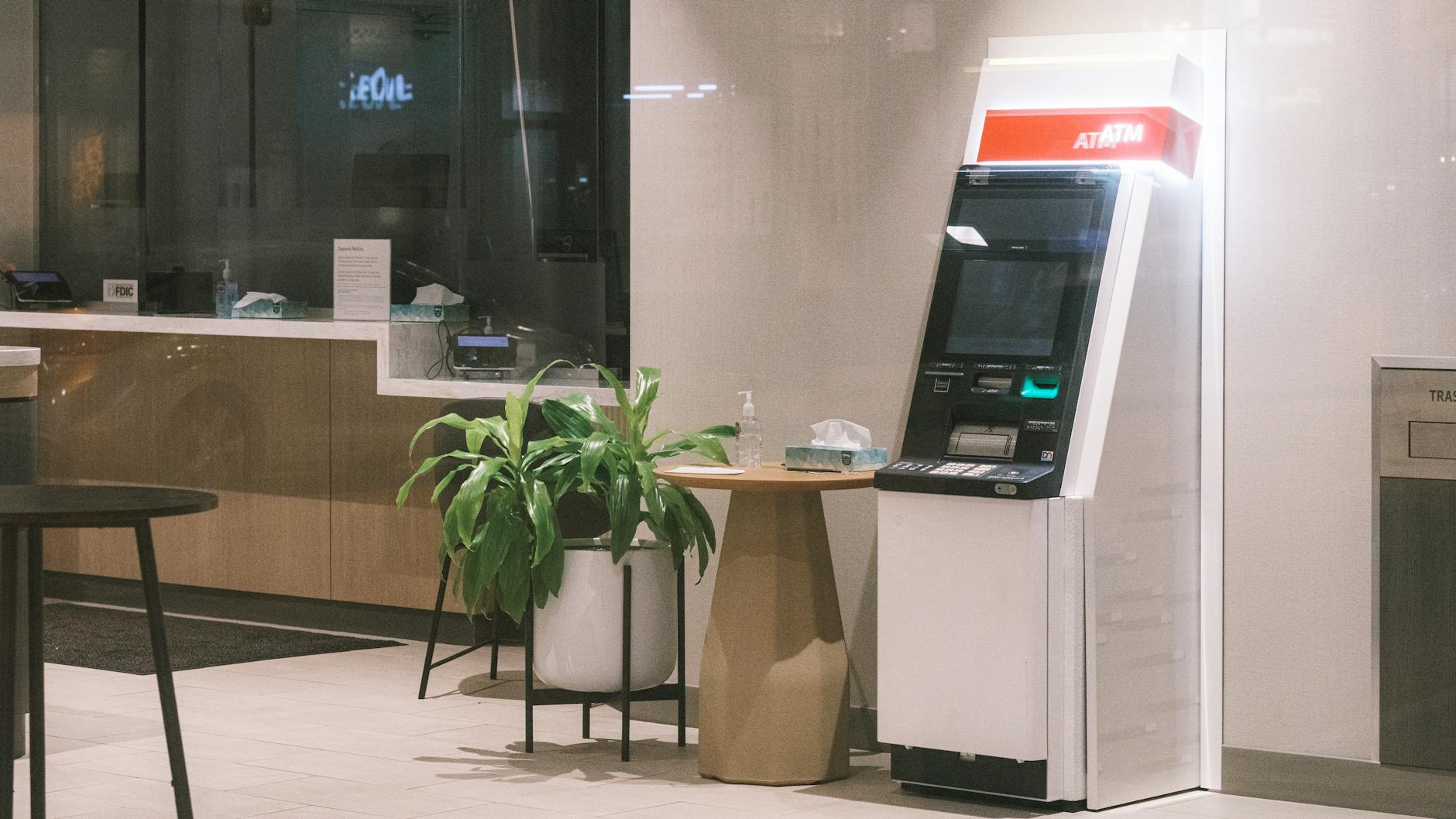 Interior view of bank or financial institution where mortgage refinancing applications are processed