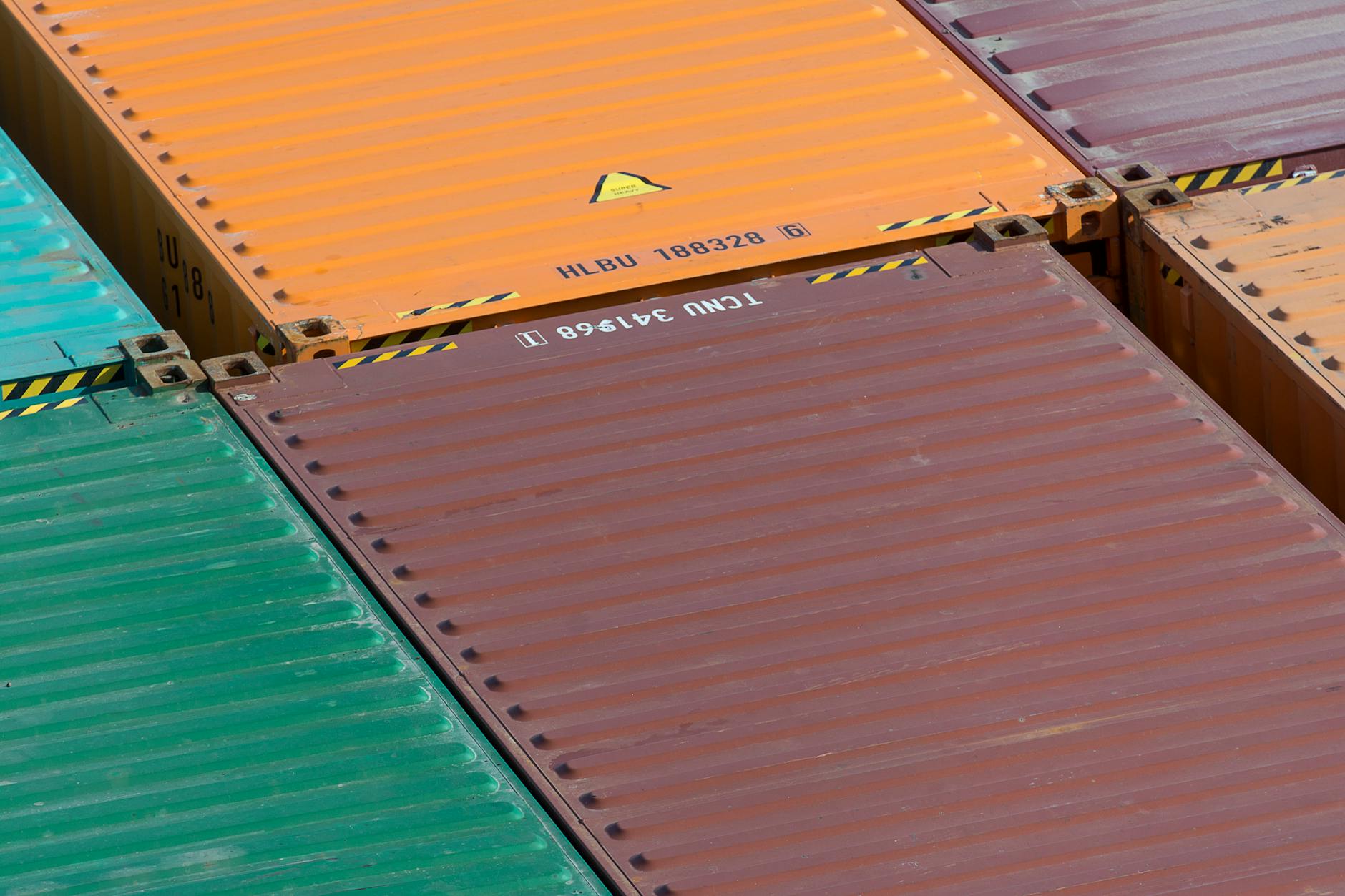 Shipping containers and cargo storage at industrial facility
