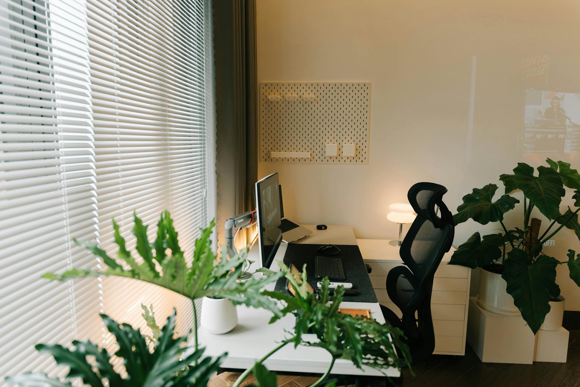 Clean home office workspace with computer and documents