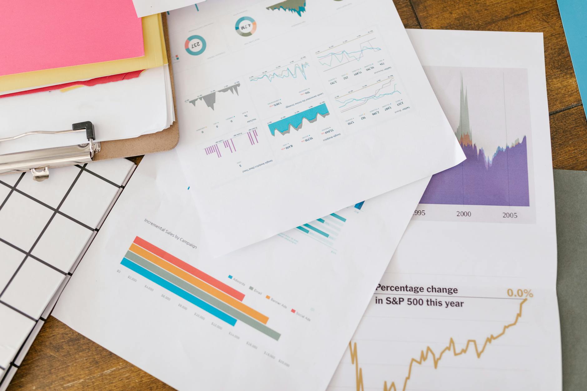 Stock market charts and financial graphs showing investment performance trends