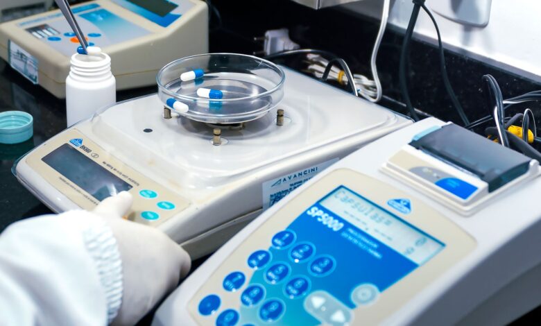 Scientist working in a pharmaceutical research laboratory examining drug compounds