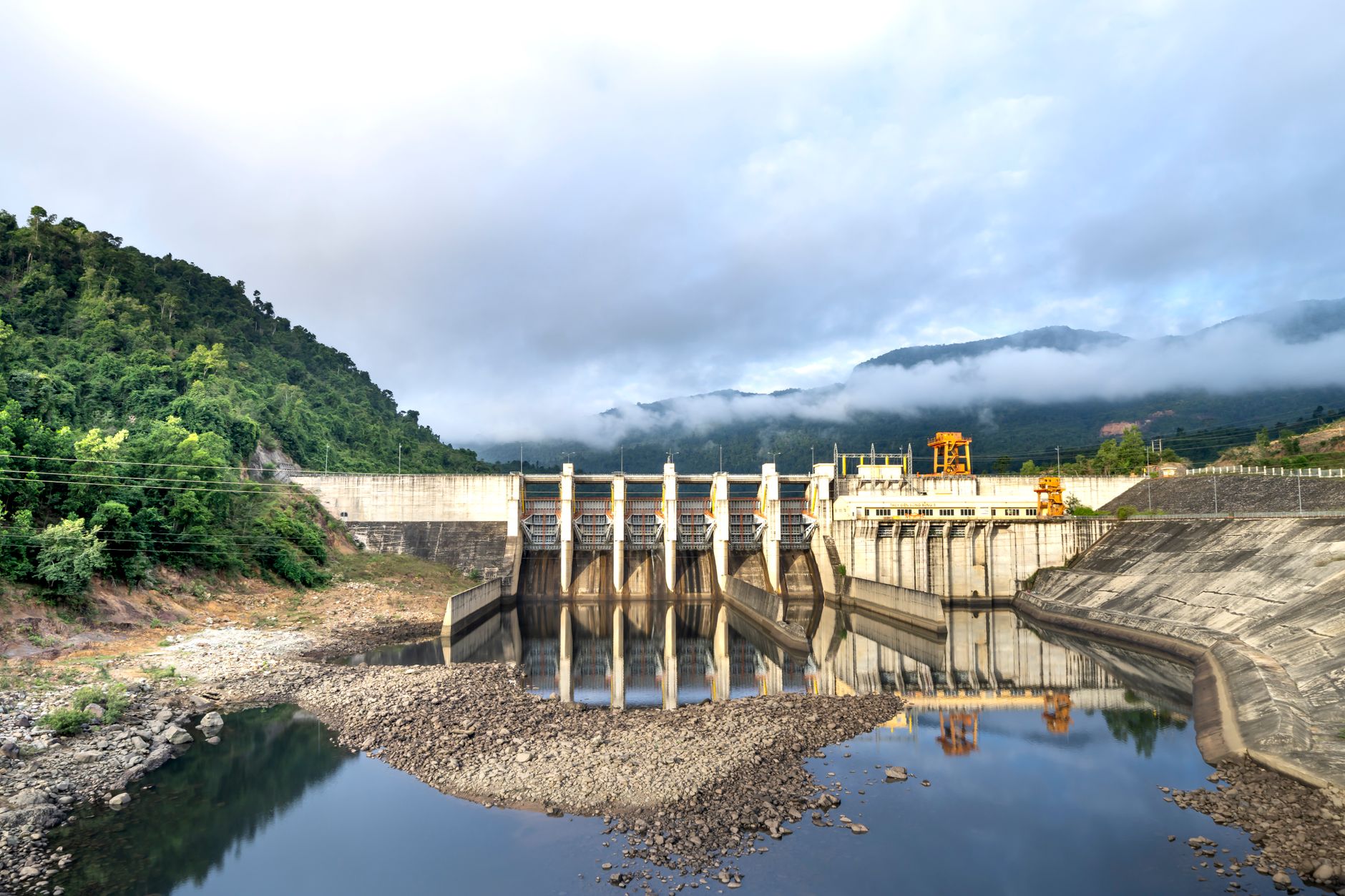Large hydroelectric dam generating power from a river