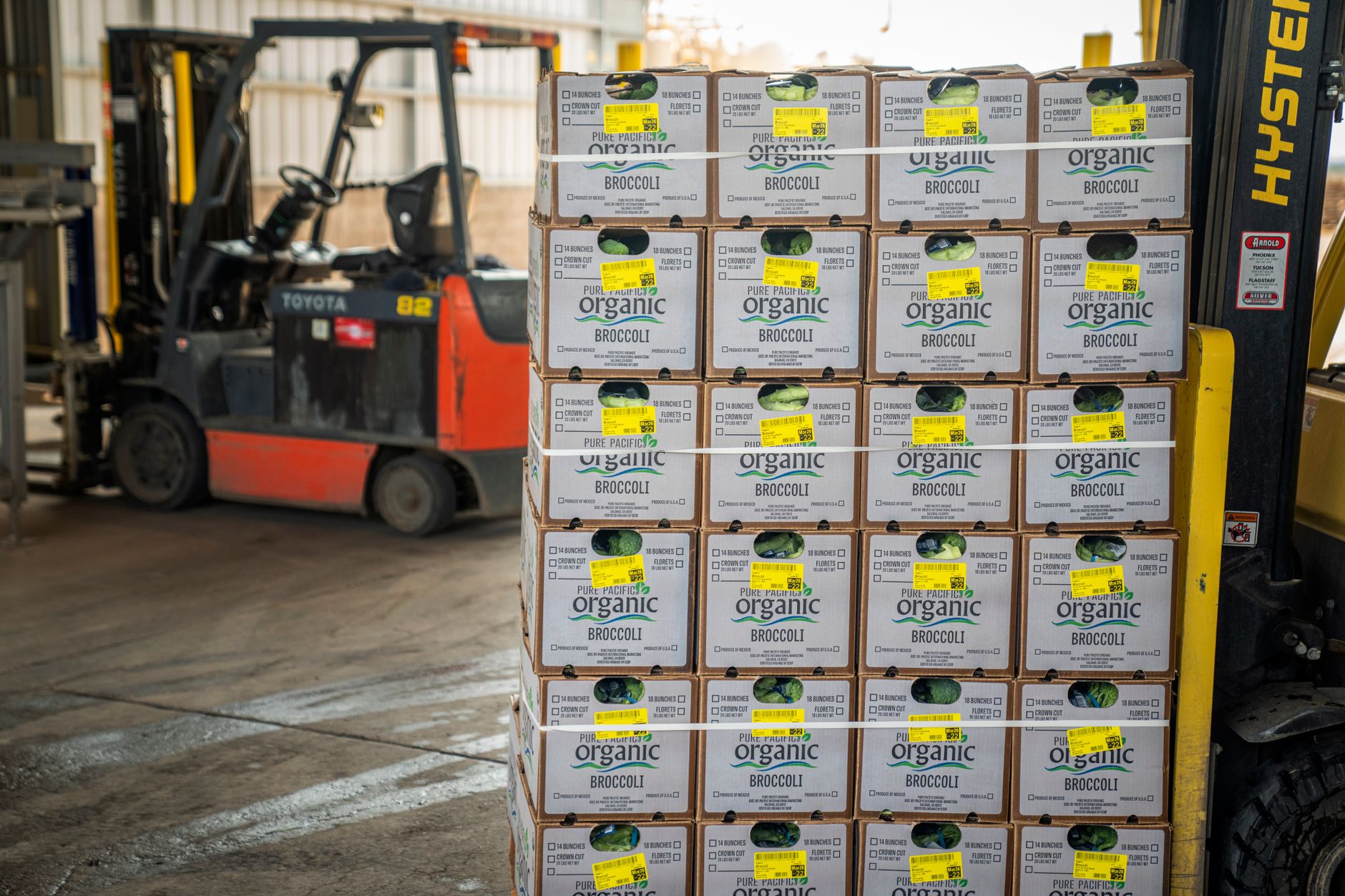Refrigerated truck docked at a cold storage distribution facility