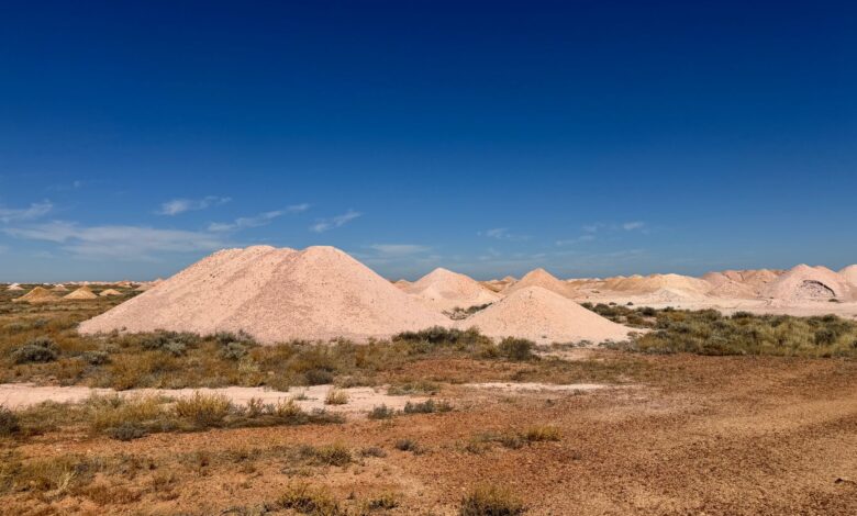 Open pit potash mine showing large scale mineral extraction operations