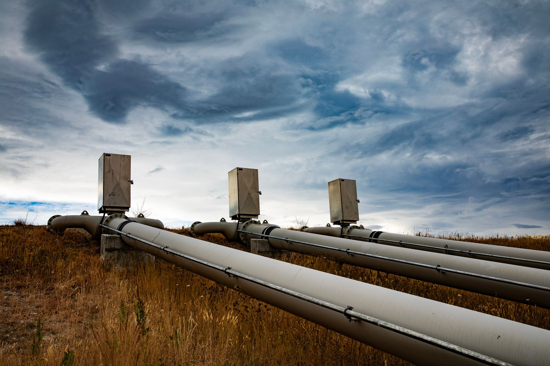 Industrial pipeline infrastructure at an oil and gas processing facility